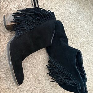Steve Madden Black Fringe Ankle Booties